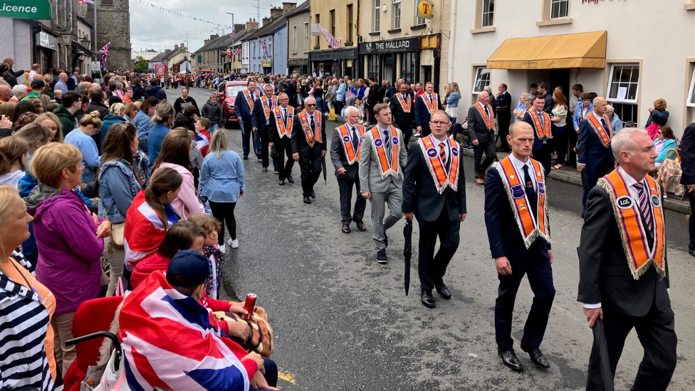 Orange men marching in Ballinamallard