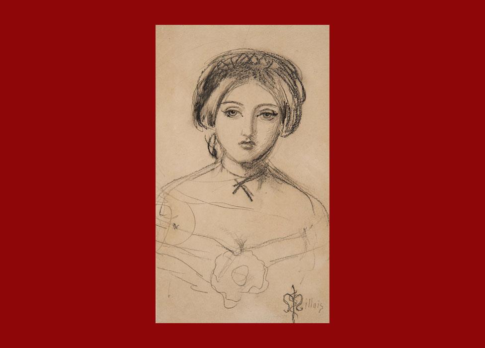 John Everett Millais, Portrait of Effie Ruskin c. 1853, graphite on wove paper, 21.2 × 12.7 cm