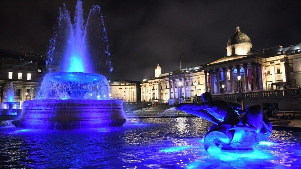 The fountains in Trafalgar Square were illuminated blue for the initiative