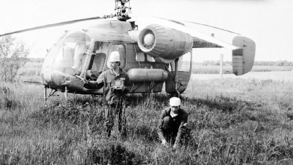 Gennady Laptev and his colleague working in Chernobyl in 1986