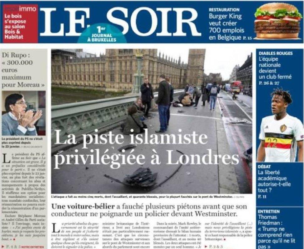 Front page of Belgian newspaper Le Soir