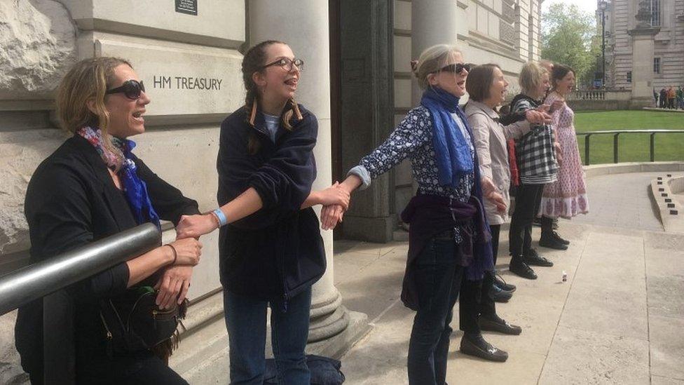 Protesters outside treasury