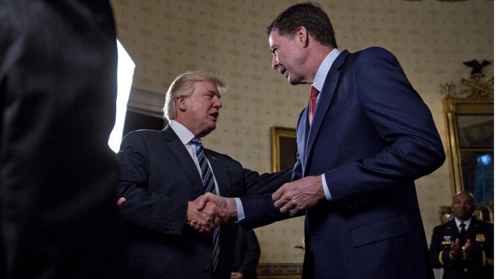 Mr Trump meets with the FBI director at a law enforcement appreciate event in the White House over the weekend