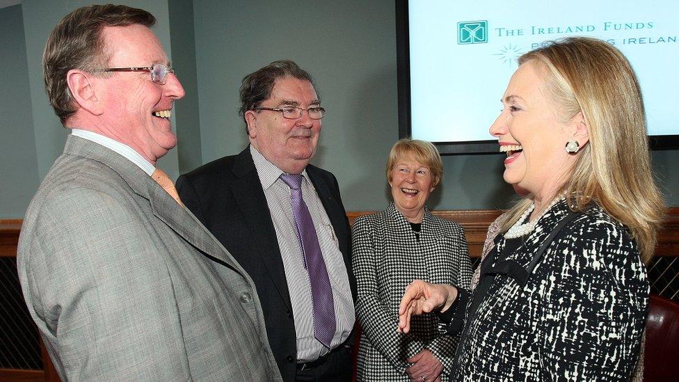 John and Pat Hume with David Trimble and Hillary Clinton in Belfast in 2012