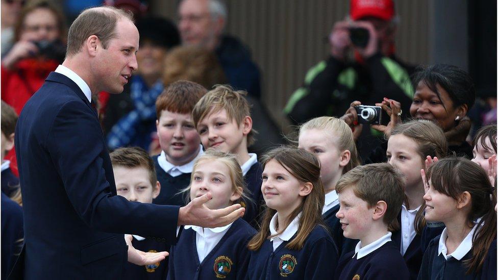 The Duke of Cambridge meets pupils from All Saints School in Alrewas