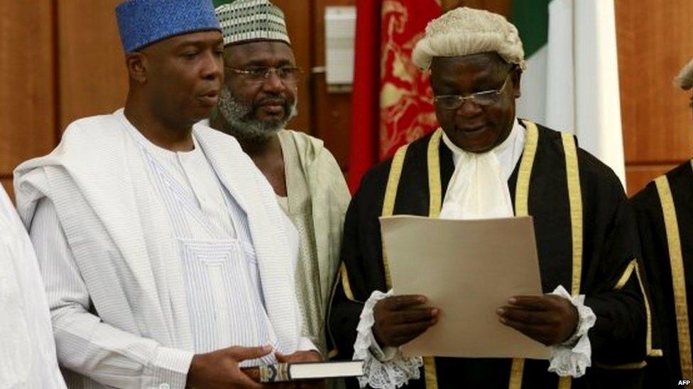 Bukola Saraki takes the oath of office as the senate president in Nigeria - 9 June 2015