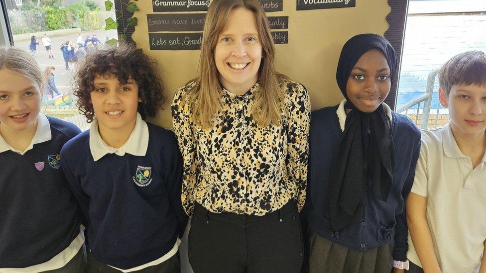 Teacher and pupils at Stoke Bishop Primary