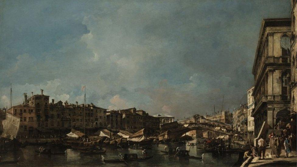 Venice, A View of the Rialto Bridge from the Fondamenta del Carbon by Francesco Guardi