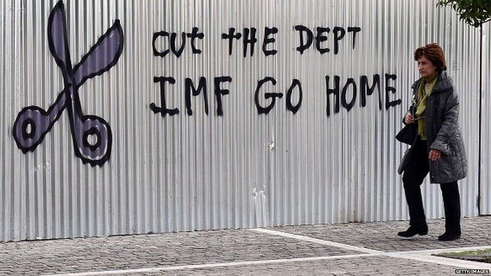 Anti-IMF graffiti in Athens (file picture)
