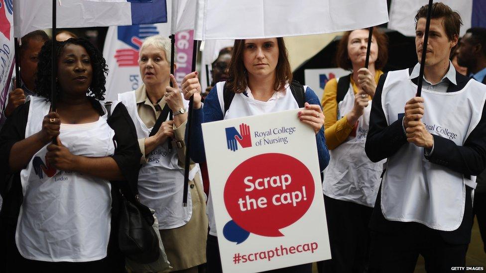 Protesters against the public sector pay rise cap