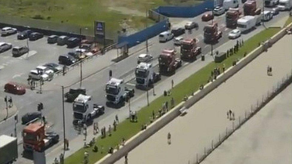 aerial view of lorries