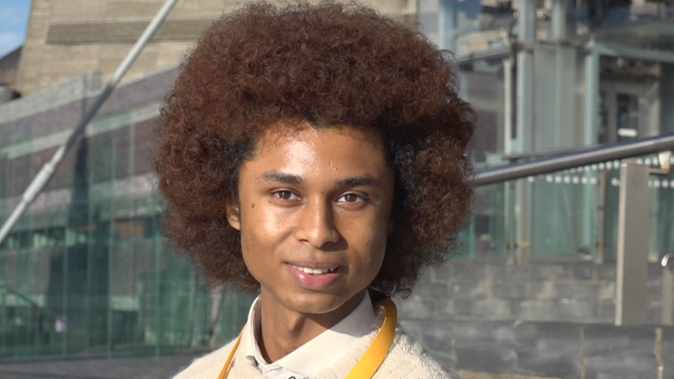 Bowen in front of the Senedd