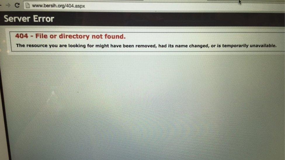 Screencap of inaccessible Bersih website in Malaysia