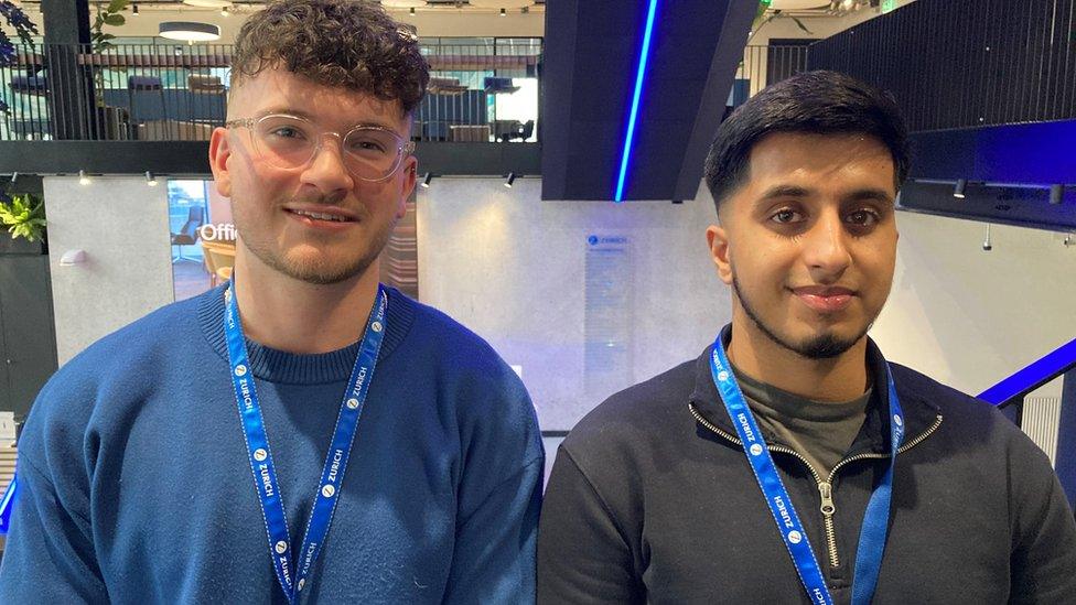 Apprentices Max King and Danyaal Ahmad inside the new Zurich headquarters