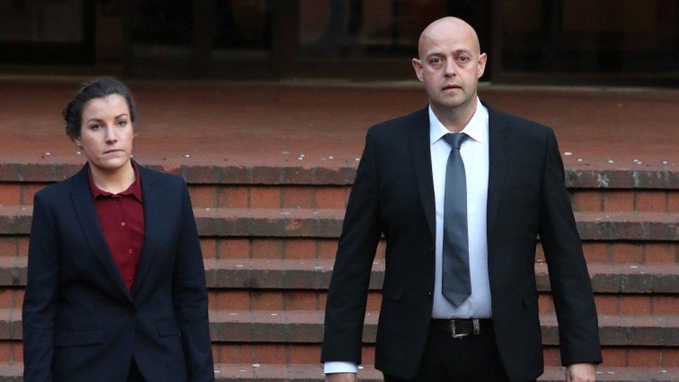 Police constables Mary Ellen Bettley-Smith and Benjamin Monk leaving a previous hearing at Birmingham Crown Court