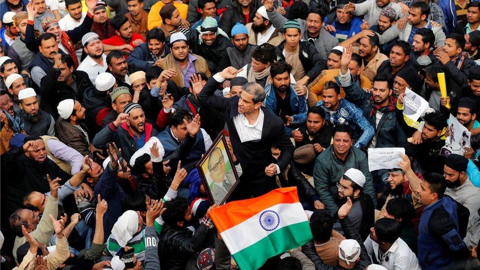 Demonstrators in Delhi, India, protesting against the citizenship law