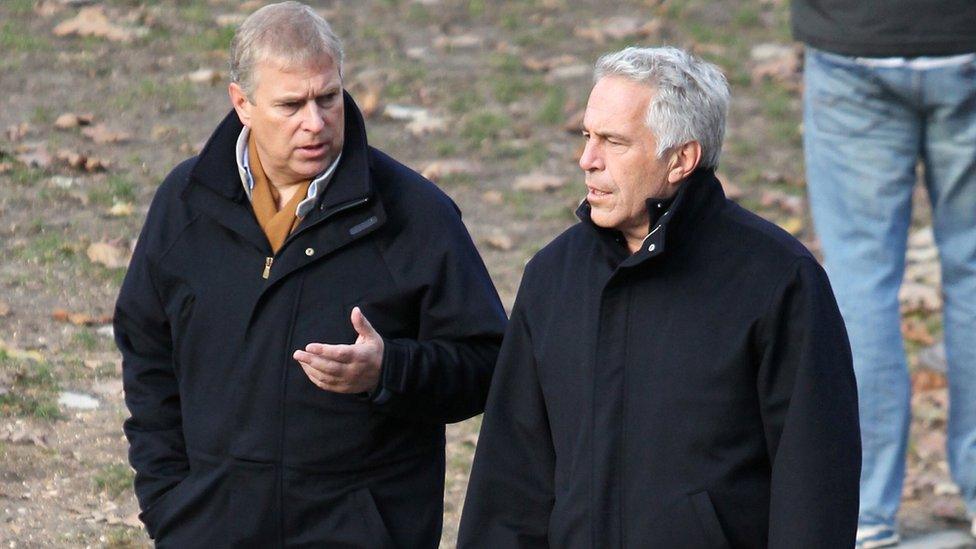 Prince Andrew and Jeffrey Epstein walking through New York's Central Park