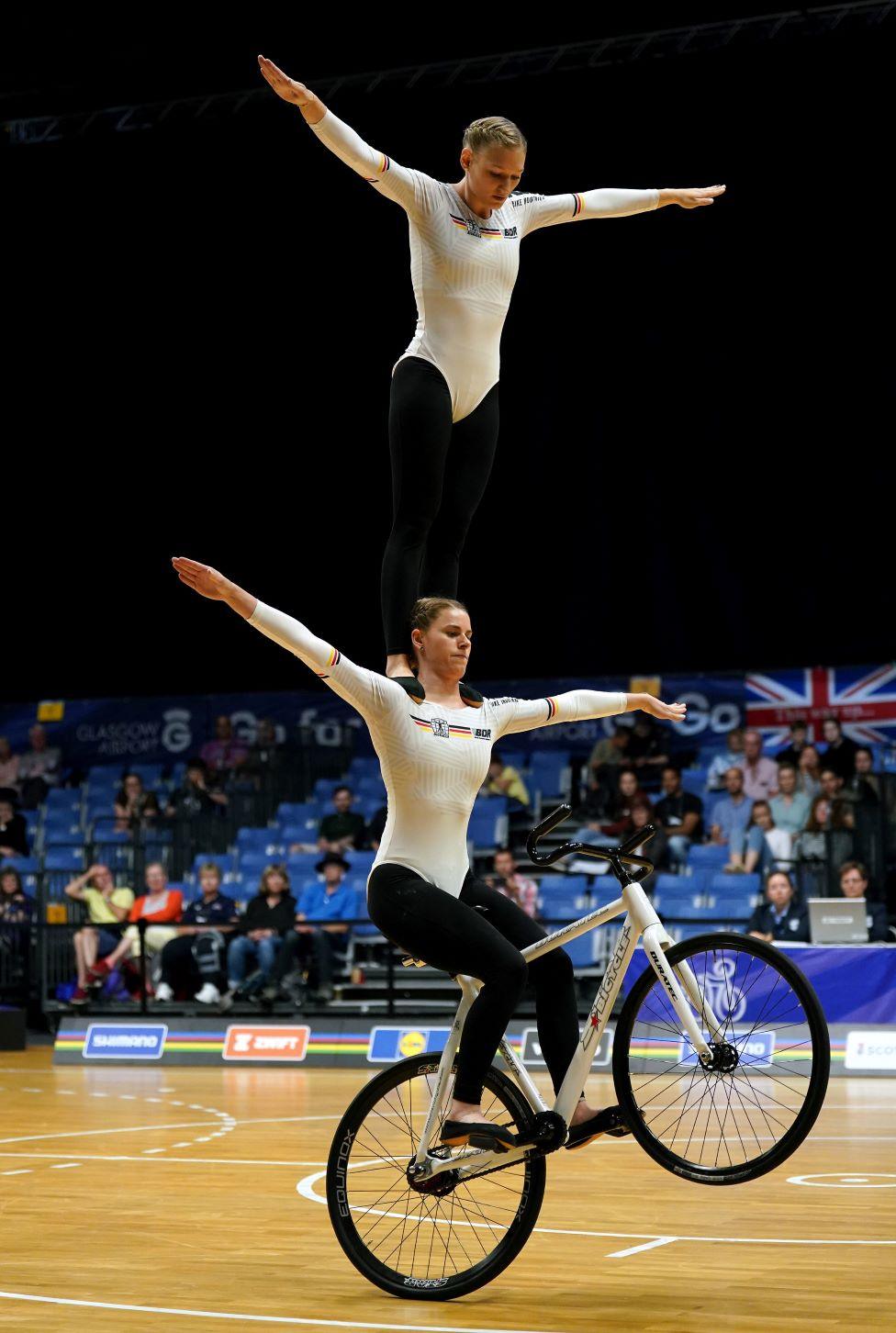 Germany compete in the Women’s Elite Artistic Cycling Pair Qualification