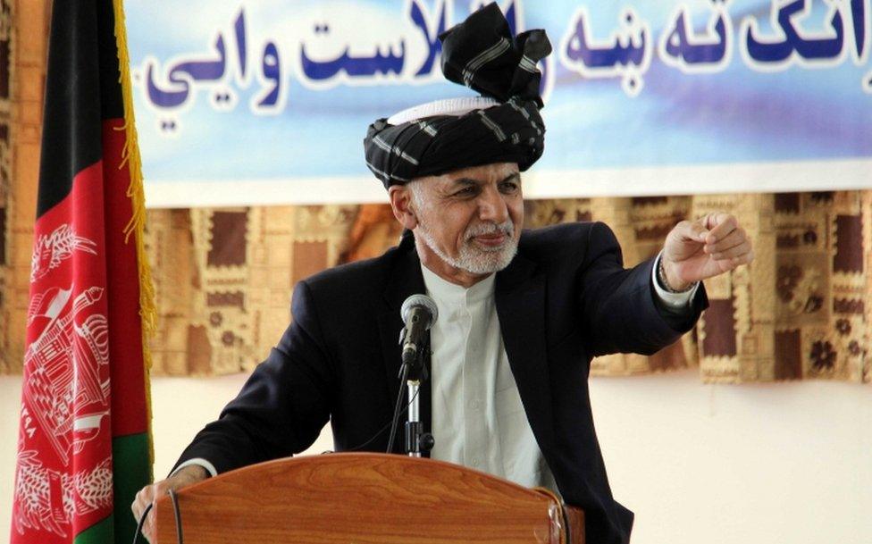 Afghan President Ashraf Ghani speaks to students at a ceremony at the University of Kandahar, in Afghanistan, on 7 October 2017.