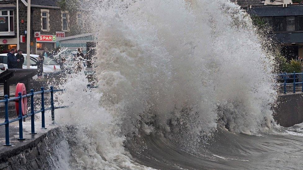 Waves hitting the seafront in Saundersfoot