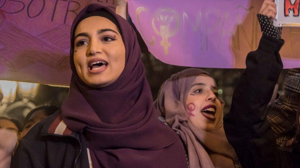 Women demonstrate on International Women's Day 2019