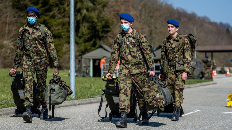 Swiss soldiers mobilised for the Covid-19 outbreak