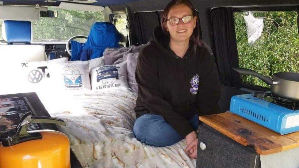 Kerry in the camper van