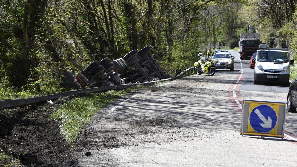 Overturned lorry