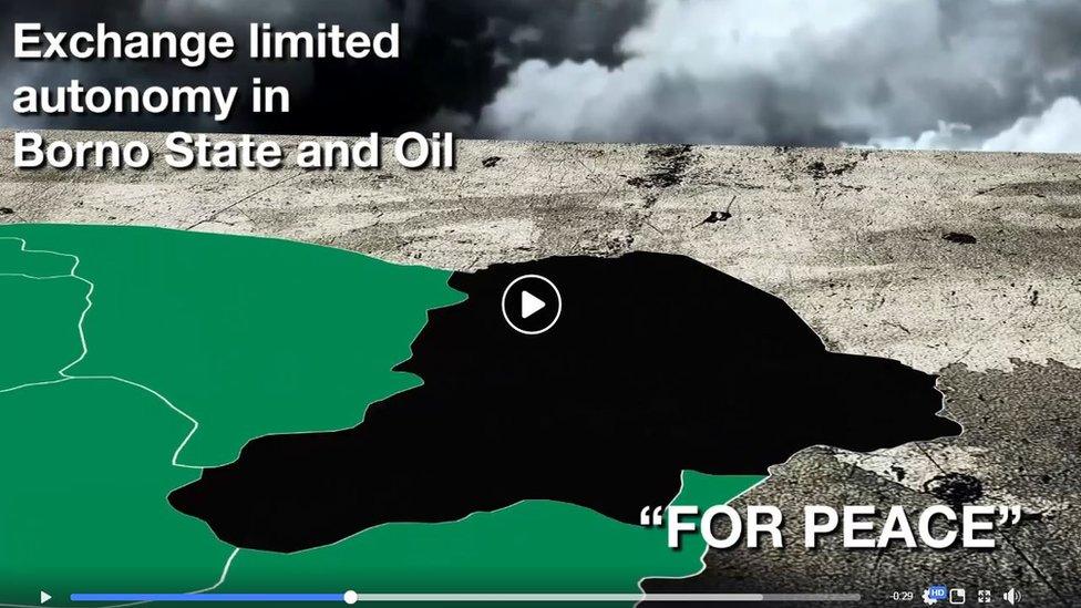 A screenshot of the video about Atiku's alleged plan about exchanging land and oil for peace with Boko Haram - which Atiku has denied