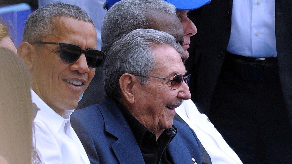 US President Barack Obama (L) and Cuban President Raul Castro attend a Major League baseball exhibition game at the Latinoamericano stadium in Havana on March 22, 2016