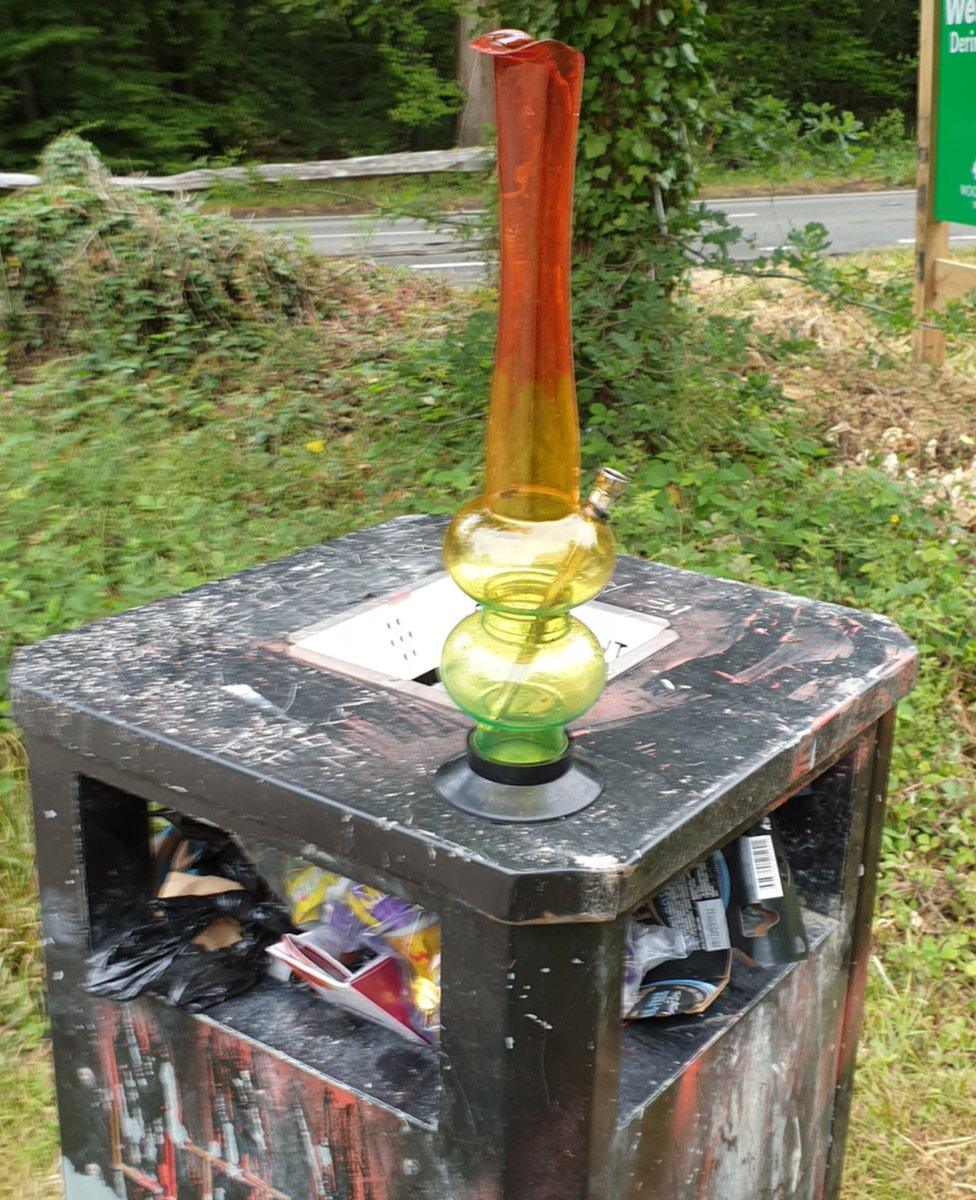 Drug paraphernalia, and litter were left in Dering Wood and car park