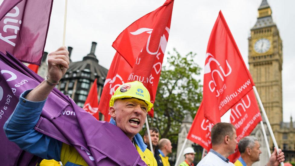 Steel workers protest in London in May