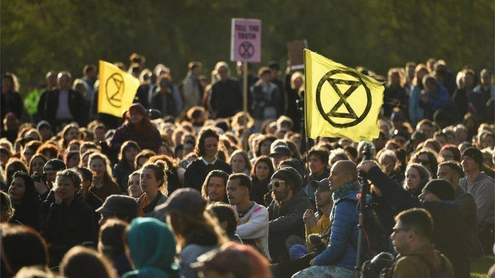 Extinction rebellion protesters in Hyde Park