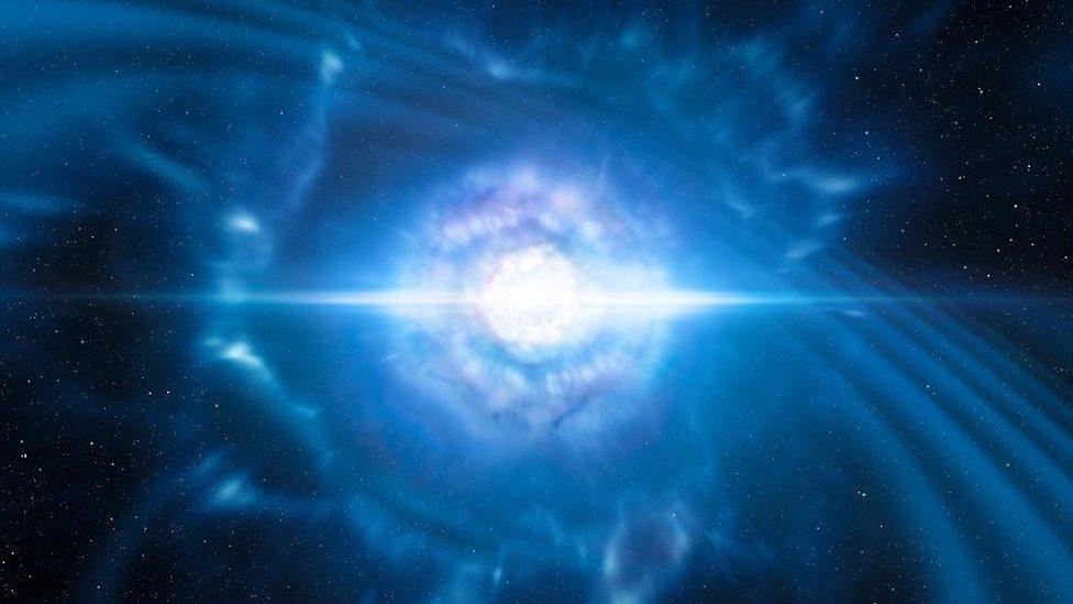 An artist's impression of two neutron stars colliding