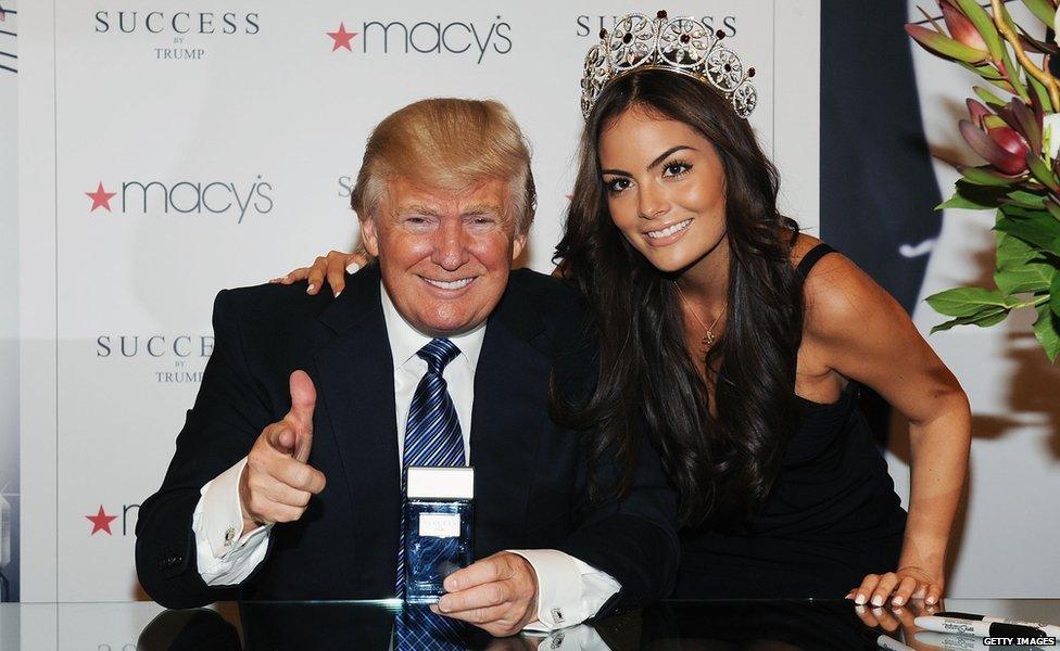 Trump and Miss Universe 2010 Ximena Navarrete at his perfume launch in 2012