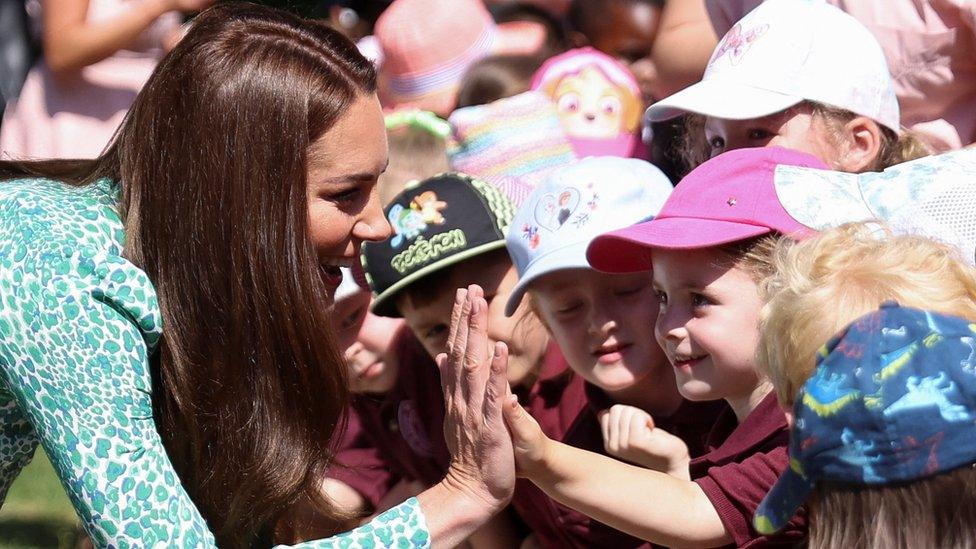 Catherine, Princess of Wales on a walkabout greeting schoolchildren