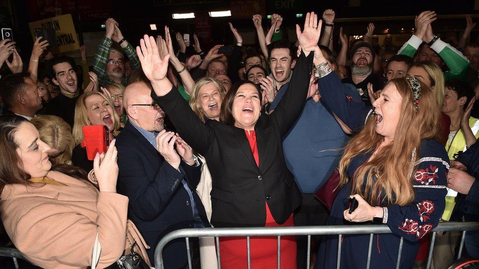 Sinn Féin president Mary Lou McDonald celebrates her party's success in the 2020 Irish General Election