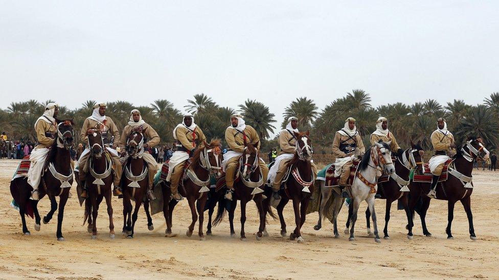 Horse riders take part in the Festival of Oasis of Tozeur in Tunisia - Tuesday 17 January 2017