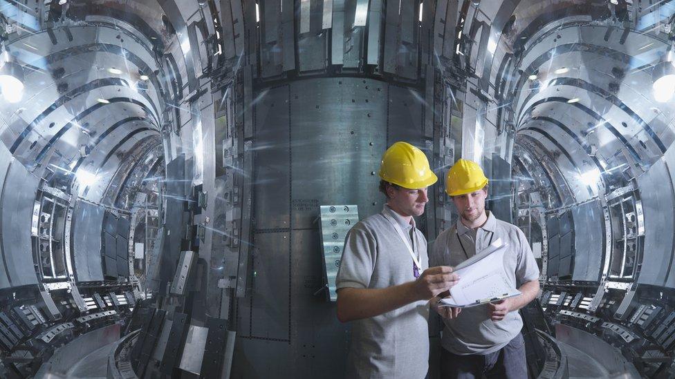 Nuclear reactor with scientists