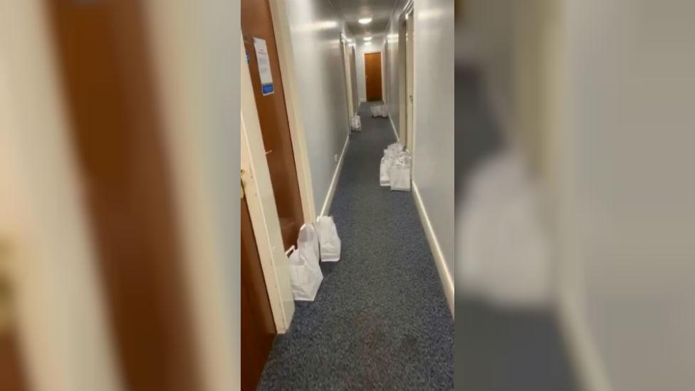 Food bags in corridor