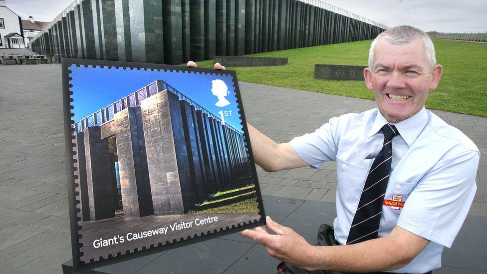 stamp featuring Giant's causeway visitor's centre