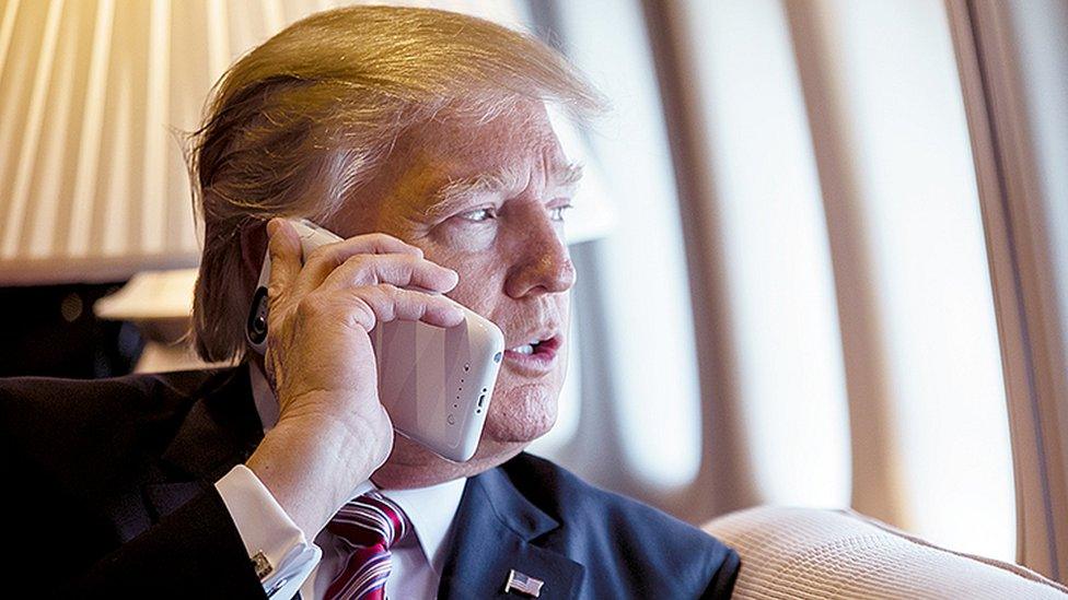 Image from White House flickr account of President Trump using a mobile phone on Jan 26 2017