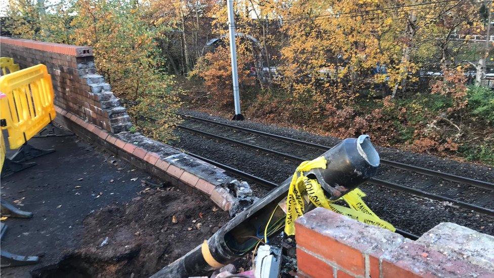 The damaged wall at Marsland Road, Sale