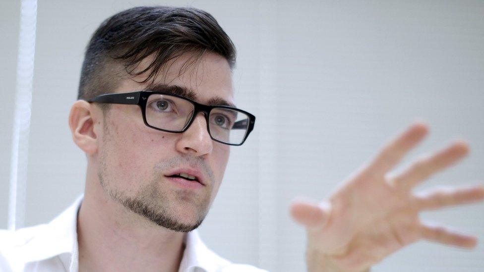 Leader of the Identitarian Movement (IBOe) far right group, Martin Sellner during a press conference in Vienna, Austria. May 23, 2014