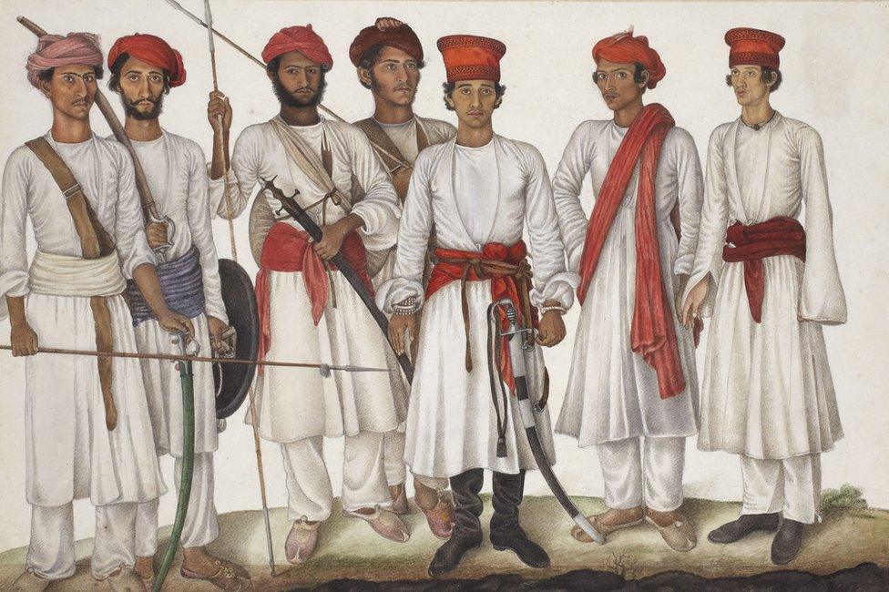 A group of Indian troopers who fought for the English by Ghulam Ali Khan, 1815-16