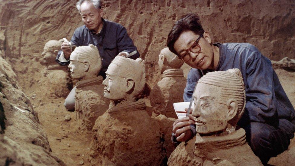 Workers at the excavation site