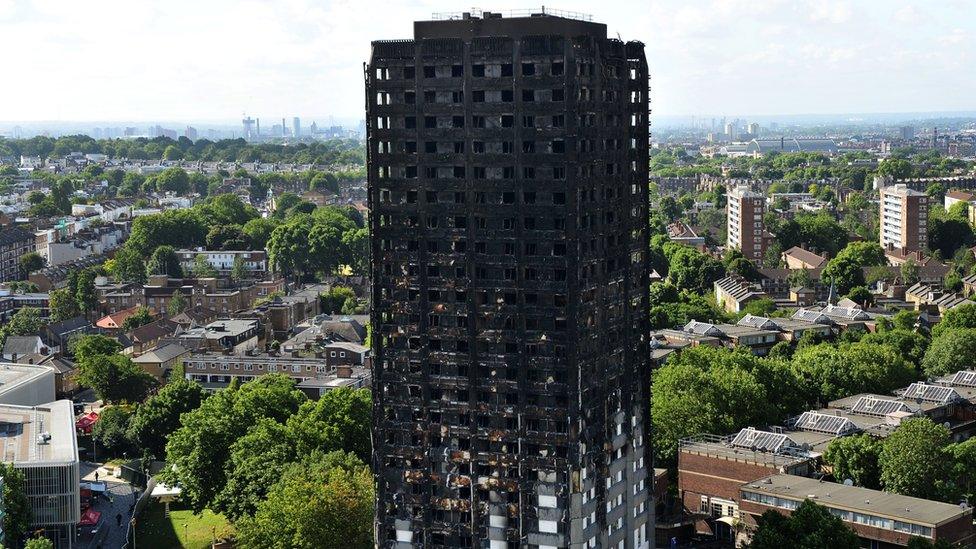 The burnt-out remains of Grenfell Tower