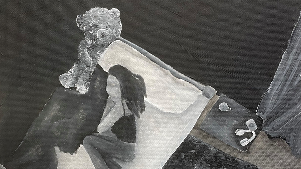 "Bedroom Cage" features the artist on her own in her room with her teddy bear