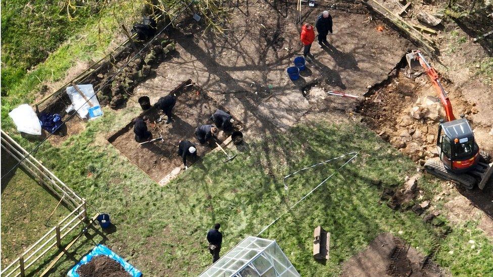 Aerial view of farm in Stocking Pelham being searched by police