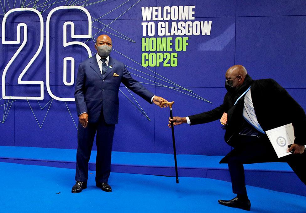 Gabon's President Ali Bongo Ondimba arrives for the UN Climate Change Conference COP26 at SECC on 1 November 1 2021 in Glasgow, Scotland